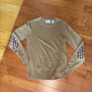 Burberry Tan Crewneck Sweater with Plaid Accents